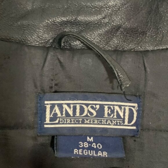 Vintage LANDS END Leather Blazer Coat Jacket Black Lined Wool Men SZ Med - Picture 3 of 10